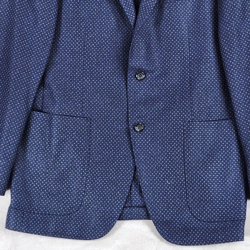 Canali Kei Blazer Mens 50 Blue Geometric Wool Cashmere Made In Italy Sport Coat